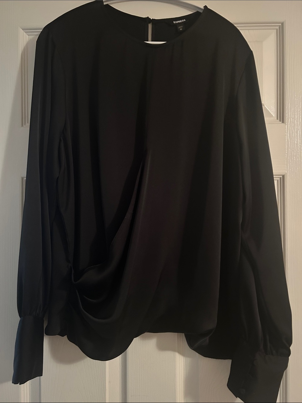 Express Black Long-Sleeve Draped Front Blouse
